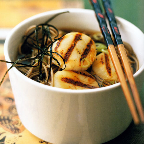 Scallops with Soba Noodles and Dashi Broth Recipe