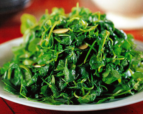 Flash-Cooked Pea Shoots with Garlic Recipe