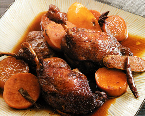 Red-Roast Duck Legs with Sweet Potatoes and Daikon Recipe